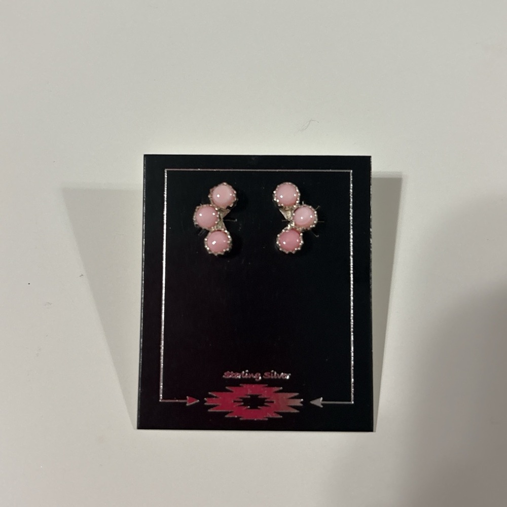 3 stone pink conch stud earrings by Sylvia Chee